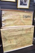 A selection of seven large 20th-century scrolled wall maps, including The Autocar Map for Motorists,