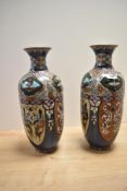 A pair of 19th-century Japanese, thought to be Meiji Period, Cloisonné (Shippo) enamel vases