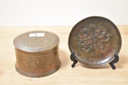 A 20th-century Arts & Crafts decorated copper box, in the manner of The Newlyn School, of