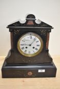 A large late 19th/20th-century French-style slate mantel clock with Roman numerals and an 8-day