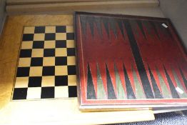 Two 20th-century game boards, to include a large wooden chess board 52cm x 52cm, and a reversible