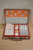 A vintage HPG Series Mahjong game set in a hinged faux crocodile skin case, with all playing