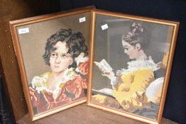 Two early to mid-20th century framed needlepoint portraits, one a rendition of The Red Boy, after