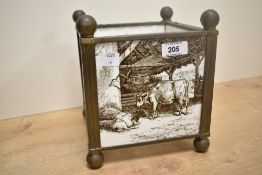 A 20th-century gilded metal planter, set with four Mintons China Works Transfer Printed tiles