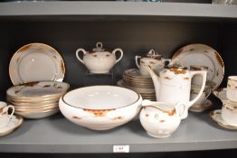 A selection of Japanese porcelain table wares including Coffee pot and coffee cups, having gilt