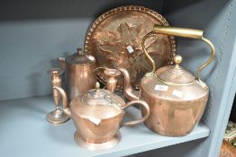 A collection of 19th to 20th-century copperware, to include an Arts and Crafts decorative dish of
