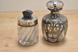 A 20th-century Gorham glass overlay vanity perfume bottle, decorated with a Shamrock design,