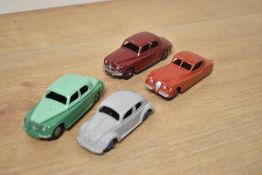 Dinky Toys Die-casts, 157 Jaguar, red with red hubs, very good example, 181 Volkswagen, grey with