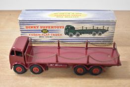 Dinky Supertoys Die-cast, 905 Foden Flat Truck with chains, type two cab, maroon chassis, cab and