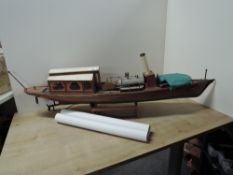 Live Steam Model Boat named Mayflower, boiler and engine present with paper sectional plans for S
