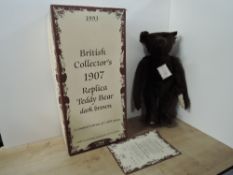 Modern Steiff Limited Edition Bear, 406065 1907 Replica Teddy Bear, dark brown, height 52cm, white