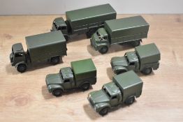 Dinky Toys Die-casts, 641 Army 1-Ton Cargo Truck x3, 623 Army Wagon, 621 3-Ton Army Wagon, 622 10-