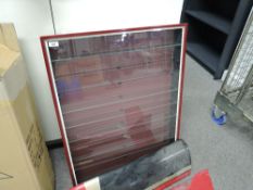 Modern Display Case made by Picture Pride Displays, 9 glass shelves with plastic front, wall
