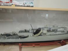 Model Boat hand built by Renowned Model Builder Allan Miller, wooden and plastic, HMS Ardent Royal