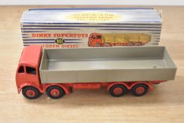 Dinky Supertoys Die-cast, 901 Foden Diesel 8-Wheel Wagon, type two cab, red chassis and cab, grey