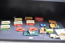 Dinky Toys Die-casts, Armoured Command Car, 25J Jeep, 25H Streamline Fire Engine, 25H Streamline