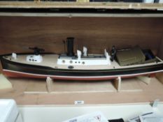 Model Boat hand built by Renowned Model Builder Allan Miller, wooden and plastic, Steam Tug Boat