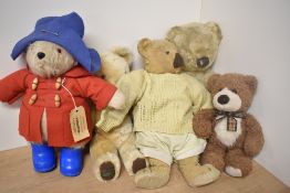 Mixed Vintage Teddy Bears, Gabrielle Padding having Darkest Peru Label, height 35cm, mid 20th