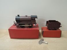 Hornby O Gauge, No 501 Loco & Tender LMS 5600, very little wear, key present, both boxed