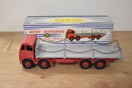 Dinky Supertoys Die-cast, 905 Foden Flat Truck with chains, type two cab, red chassis and cab,