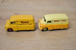 Dinky Toys Die-casts, 480 Bedford Van Kodak Cameras & Films, dark yellow, slight paint loss, good