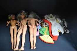 Sindy Dolls and Clothing, 1966 Mattel Inc Taiwan having blonde hair, 1985 Hasbro Inc China x2,wool
