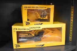 Britains 1:32 scale Die-casts, 42317 JCB JS200W Excavator, 42318 JCB 8060 Midi Excavator, both in