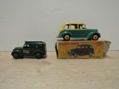 Dinky Toys Die-casts, 254 Austin Taxi, green lower body, yellow upper body, slight paint loss,