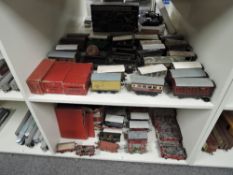 Hornby and home made/kit built 0 gauge Wagons and Carriages, 50+ with 3 boxes and Track with Turn