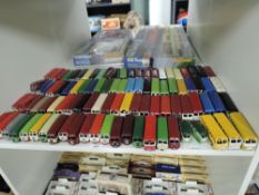 Dinky PLayworn Die-cast Buses, Leyland Royal Tiger, Luxury Coach and similar, many repainted, 95