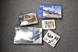 Unmade Plastic Model Kits, Revell 1:24 scale Mini Cooper, 1:72 scale Messerschmitt Bf 110 E-1, 1: