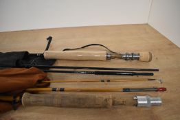 An unbranded 4pc 9ft 6in #7/8 poachers style lightweight fly rod in a black sleeve and an unmarked