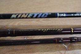 2 fly rods a Kinetic Jura 2pc 9ft graphite #6-7 and a Fisual Accuflex 3pc 11ft 3in #6-7