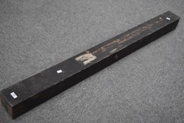 A vintage pine rod box containing two bamboo rods bearing no makers mark the only mark visible is