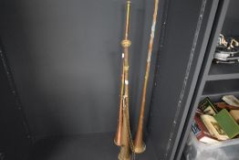 Three copper and brass hunting or post horns