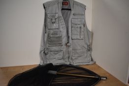 A klobba Mens fishing/outdoors utility waistcoat multi pockets Size, XL along with a telescopic