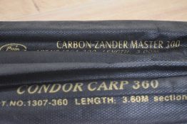 Two course fishing rods by Moon. A Condor carp 360 2pc 3.6m 3lb and a Carbon Zander master 300 in