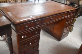 A Victorian mahogany pedestal desk, having skiver top, approx. 136 x 79cm