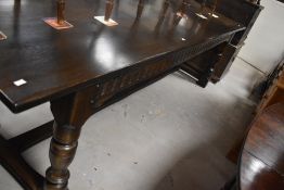 A traditional oak refectory style banquetting table, approx. 274 x 89cm