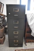 A Roneo green painted metal four drawer filing cabinet 132cm x 47cm x 62cm