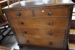 A 19th Century oak chest of two over three chest having turned handles, approx width 121cm, height