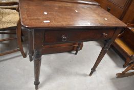 A Victorian mahogany side table having frieze drawer and turned legs, width approx. 84cm