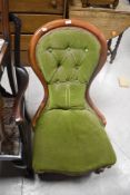 A Victorian buttoned spoon-back nursing chair, seat height 34cm