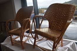 A pair of attractive cane and woven cane conservatory chairs, seat height 36cm