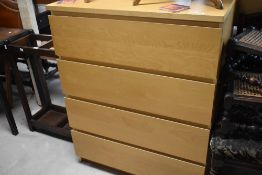 A modern laminate chest of four long drawers, width approx. 80cm
