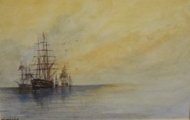 William A. Evans (British Contemporary) watercolour on paper, a fleet of ships in the style of