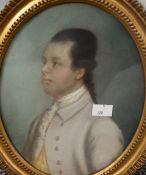 A pair of 18th century oval portraits, mixed media depicting male and female, in period dress,