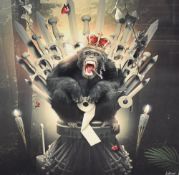 After Sylvain Binet (French contemporary) polychrome print, bold impactful image of a Gorilla king