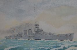 *Local Interest* Alan Sharpe (British 1937 - 2020) Watercolour, 'HMS Diomede' a depiction of the