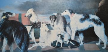 After Bernard De Claviere (French 1934-2016) large colour print 'Court Intrigue' Borzoi dogs in a